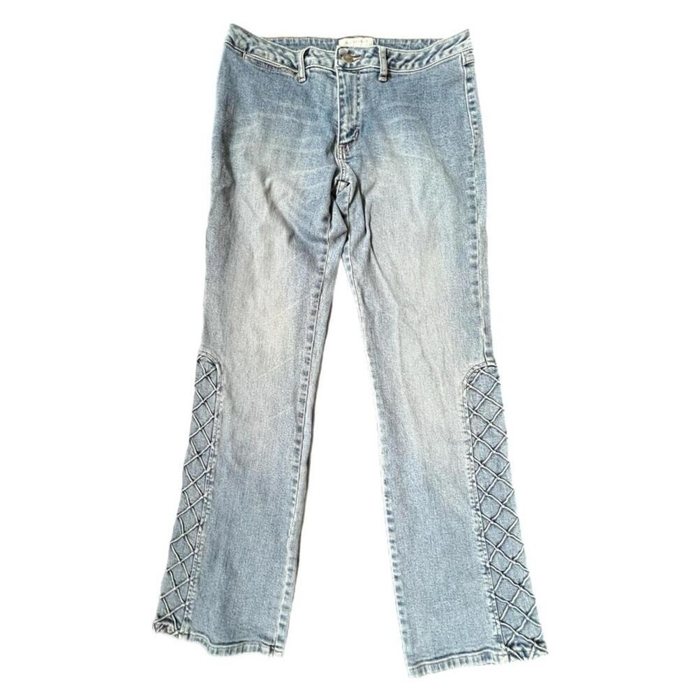 Jill Stuart Jeans Light Wash Blue Lattice Side Detail Size 10